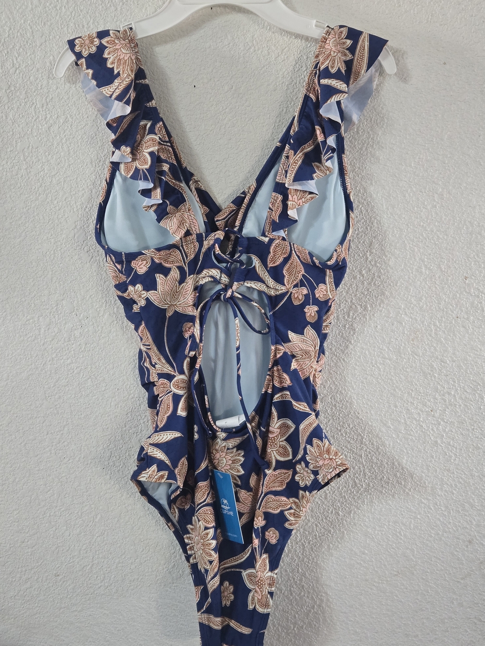 Cupshe Blue One-Piece Swimsuit with Peach Floral Print - Picture 6 of 9